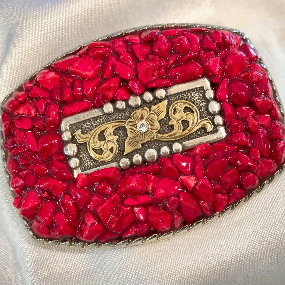 Handmade Ruby Red Stone Pendant Belt Buckle